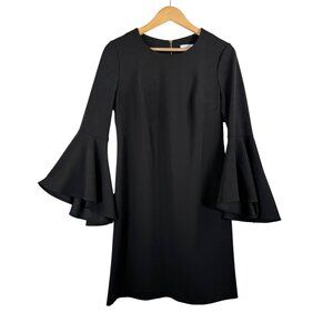 Calvin Klein bell sleeve scuba sheath dress black‎ office 90s minimalist sz 10